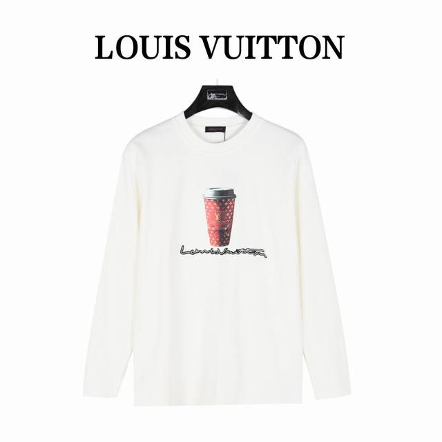 Louis Vuitton 路易威登 24Ss 水杯印花及签名logo刺绣长袖t恤 面料采用高克重300G重精梳棉，定制1:1螺纹，面料舒适亲肤无异感， 定染面