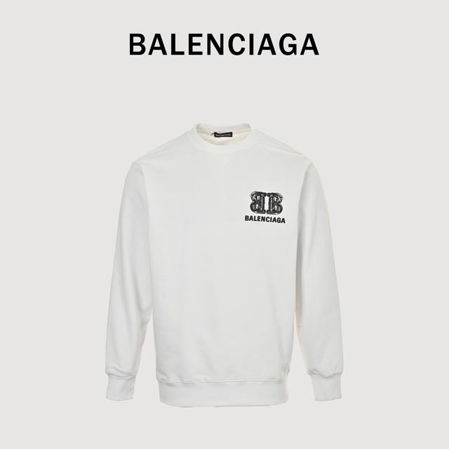 Balenciaga 巴黎世家双b字母印花 圆领卫衣 420克重纯棉面料毛圈底定制32支2*2螺纹 成衣两遍水洗处理 面料舒适亲肤无异感 定制定染面料 纺织密度