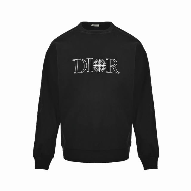 Dior & Stone Island 石头岛联名刺绣logo圆领卫衣 定制380克绒缎古韵卫衣料，进口机刺绣工艺，人字机游花工艺，谷波组织工艺，通过调整前后连