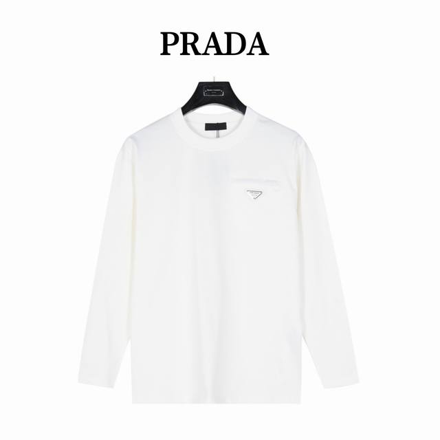 Prada 普拉达 24Fw 口袋三角标金属徽标长袖t恤 P家情侣款长袖t恤 渠道精品推荐，基础百搭的简约款短袖tee 早秋最新款，男生女生四季通勤装！ 客供定