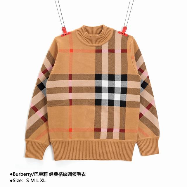 Burberry 巴宝莉 经典格纹圆领毛衣 Size：S M L Xl 原版8500购入，30羊绒70羊毛丝光起绒洗水处理，手感接近纯羊绒，贴身舒适，12针4色