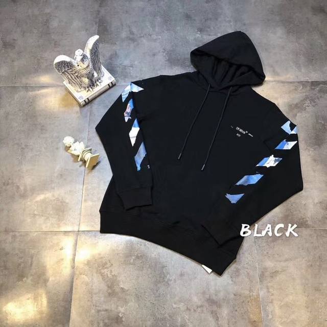 高版本off-White C O Virgil Abloh 19Ss莫奈油画箭头印花连帽卫衣，男女同款，经久不息的爆款。采用420G高克重纯棉毛圈面料，德国进口