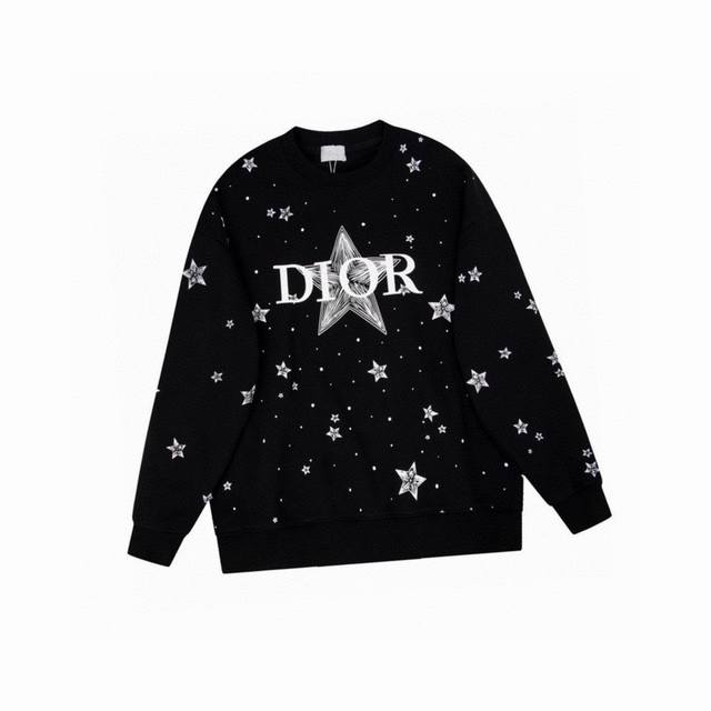 迪奥 Dior 秋冬新款，五角星字母印花满天星钻圆领卫衣，最新品牌元素印花定制450克重毛圈双股面料制作，面料手感扎实，上手非常有档次贴身柔软细腻，非常精致显品