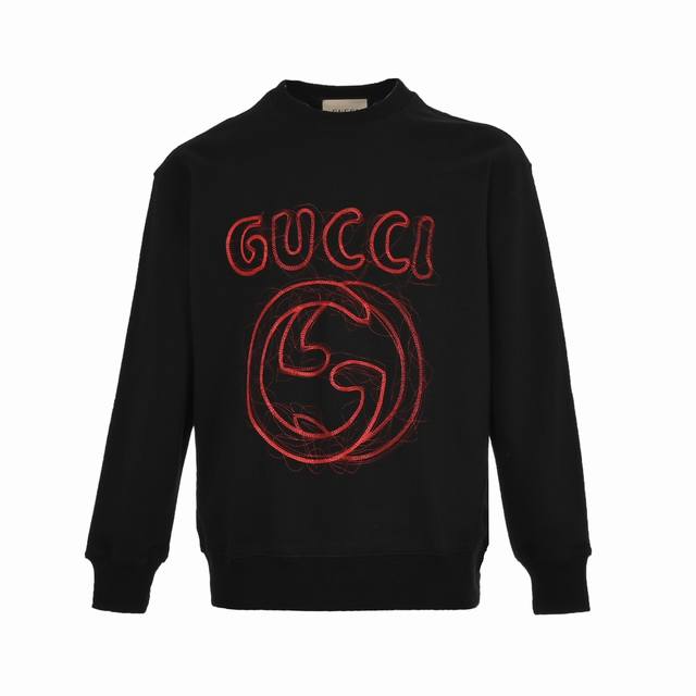 Gucci 古驰 23Fw 刺绣双g字母logo圆领卫衣 Gucci新款铅笔素描图案圆领卫衣，图案是刺绣，扭曲的刺绣图案非常考验刺绣打版师傅功底，420G双股纯