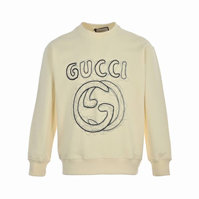 Gucci 古驰 23Fw 刺绣双g字母logo圆领卫衣 Gucci新款铅笔素描图案圆领卫衣，图案是刺绣，扭曲的刺绣图案非常考验刺绣打版师傅功底，420G双股纯