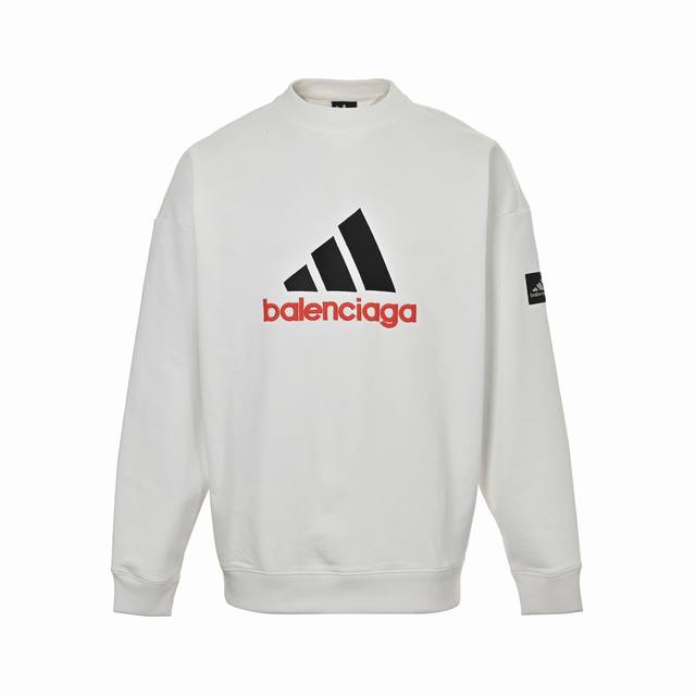 Balenciaga & Adidas 23Fw 三叶草联名刺绣圆领卫衣 -重磅520克面料 采用26支520克定织双股纯棉毛圈面料，运用34寸18针进口大圆机