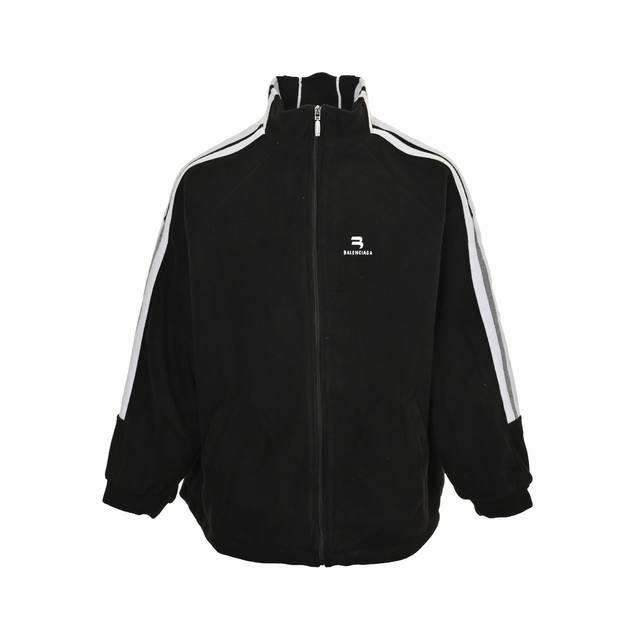 Balenciaga 巴黎世家 Sporty B双钩刺绣条纹拼接摇粒绒棉服 轻奢主义 男女日常通勤穿搭必备单品 正确版本 欢迎对比 详细特征 定制69%晴纶31