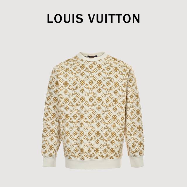 Louis Vuitton 路易威登 24Fw 老花满印字母 圆领卫衣 420克重纯棉面料毛圈底定制32支2*2螺纹 成衣两遍水洗处理 面料舒适亲肤无异感 定制