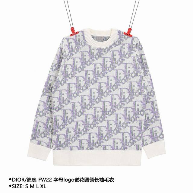 Dior 迪奥 Fw22 字母logo嵌花圆领长袖毛衣 Size：S M L Xl 颜色：蓝白 穿着方式：圆领 面料：羊毛 男女同款 款式编号：Xlt7 234