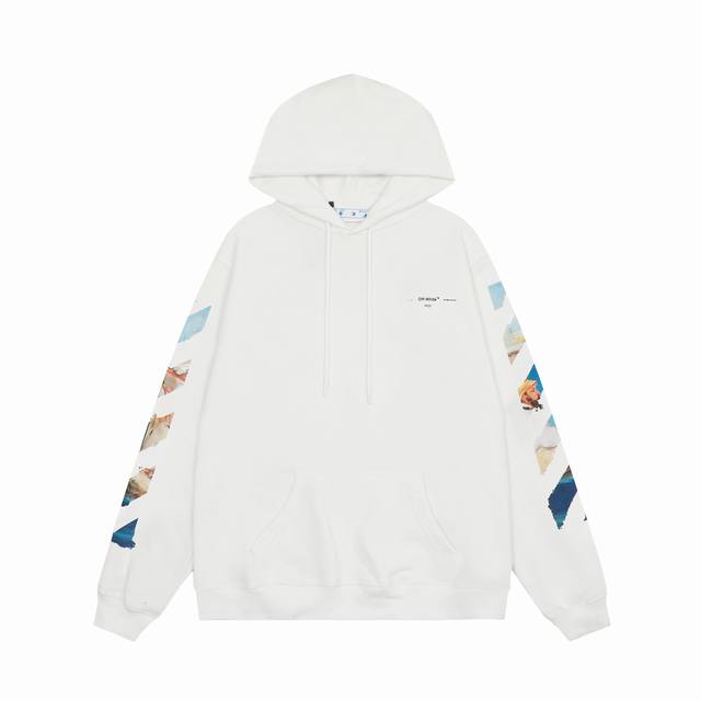 高版本off-White C O Virgil Abloh 19Ss莫奈油画箭头印花连帽卫衣，男女同款，经久不息的爆款。采用420G高克重纯棉毛圈面料，德国进口