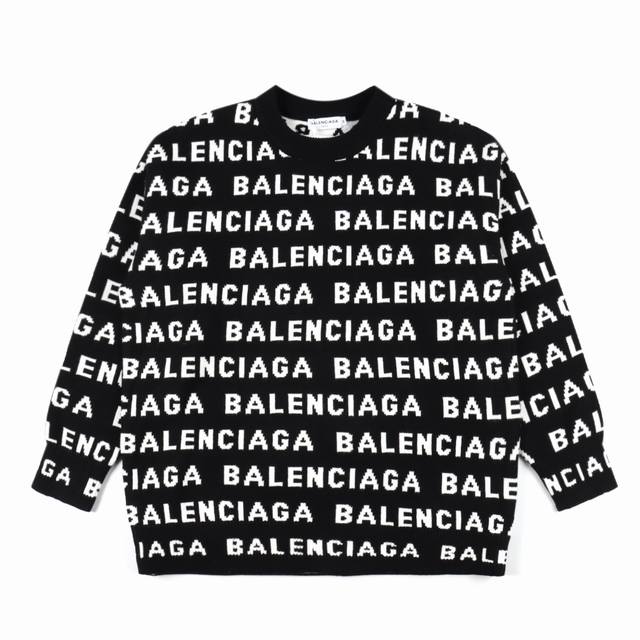 Balenciaga 巴黎世家 新款横向提花字母圆领针织毛衣 巴黎世家经典弹幕logo元素，横向通体标识字母提花图案，衣领、袖口采用罗纹设计，搭配牛仔裤休闲裤，