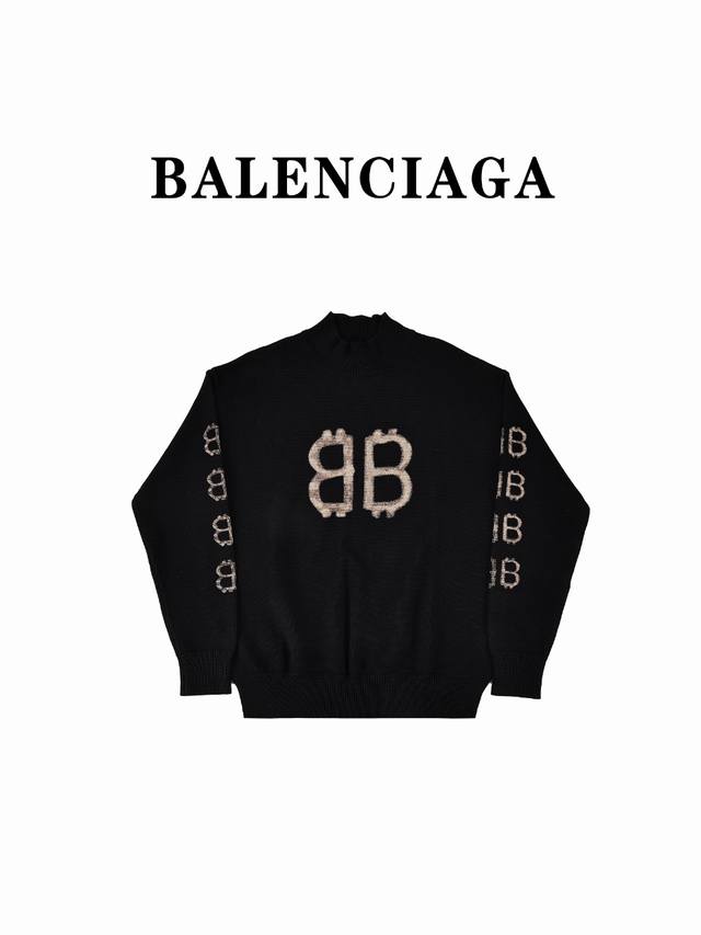 Balenciaga巴黎世家24Fw比特币双b高领毛衣 原汁原味还原版型还原面料和印花细节，这款产品上身只用看版型就知道这货正不正 定织定染32支双股双纱精梳纯