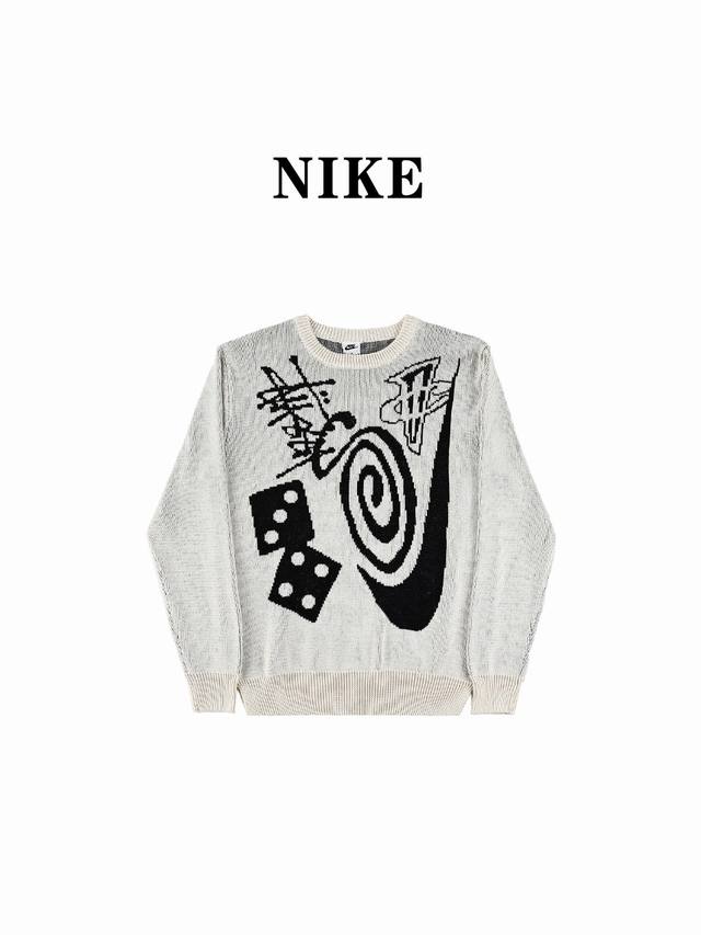 斯图西stussynike 联名款logo图案印花圆领套头针织衫 亚版 男女同款 得物在售1000+ 原版百分百100%羊毛 原版定制纱线 上身百搭 代购级别