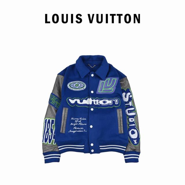 Louisvuitton路易威登fw23秋季新款克莱因蓝真皮棒球服 这件lv克莱因蓝棒球服简直是我的心头爱啊它的设计简洁又时尚，让我感觉自己像个球场 上的时尚达