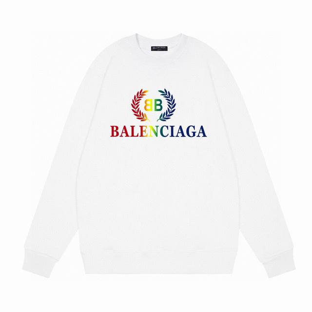 Balenciaga 巴黎世家新款彩虹麦穗字母印花经典，日常穿搭卫衣，高克重面料超级舒适！时尚而平不庸！低调百搭又具有品牌特色的代表性单品！在日常搭配中切合度极