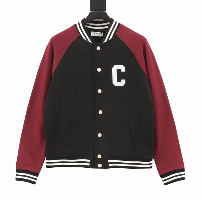 Celine 赛琳 24Fw 贴布绣字母拼色棒球服外套 采用 100%棉质面料，胸前饰有“C”字贴饰设计。背面饰有celine贴饰 宽松版型 双色teddy领