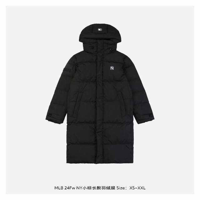 Mlb 24Fw Ny小标长款羽绒服 -广检真50绒 面料采用客供的高密度定织定染涤纶材质，防风3级认证，内胆采用400D高密度支数胆布，杜绝钻绒现象，鸭绒填充