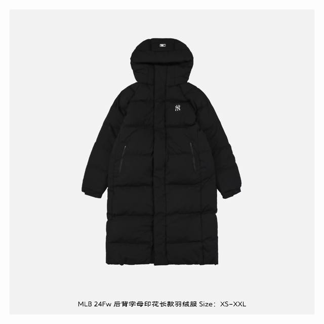 Mlb 24Fw 后背字母印花长款羽绒服 面料采用客供的高密度定织定染涤纶材质，防风3级认证，内胆采用400D高密度支数胆布，杜绝钻绒现象，鸭绒填充，充绒量非常