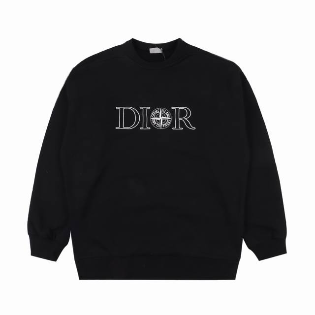 Dior X Stone Island 迪奥cd石头岛联名 前胸刺绣圆领卫衣 定制380克绒缎古韵卫衣料，进口机刺绣工艺，人字机游花工艺，谷波组织工艺，通过调整