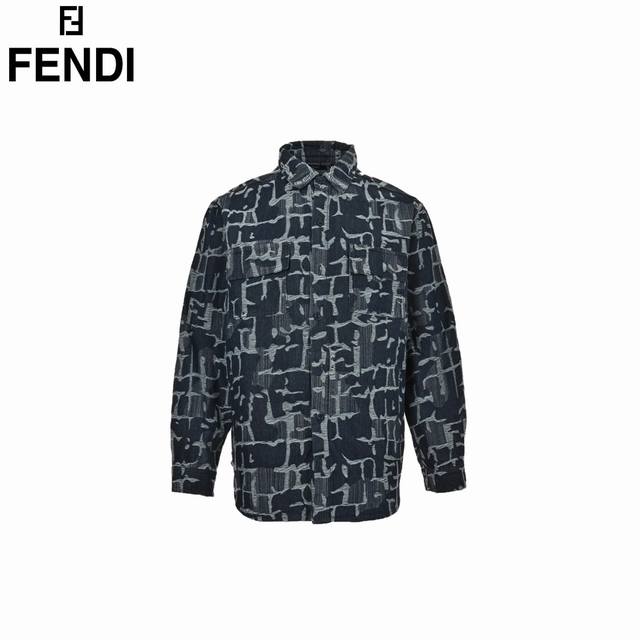 Fendi 芬迪 24Fw 流苏提花牛仔衬衫外套 2024Ss官网新款长袖 衬衫 衬衣，精美提花logo 高端版本，专柜定制面料 透气舒适度高，精工制作，细节处