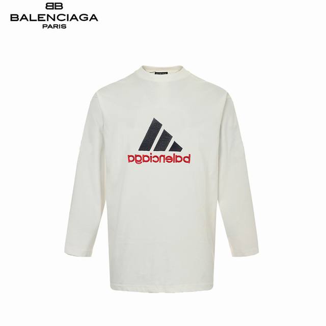 Balenciaga& Adidas 24Ss 刺绣ogo双面穿长袖 采用26支双纱 300克重面料 进口针织针梳棉进行制作，厚度适中，有垂感又有轮廓型，上身就