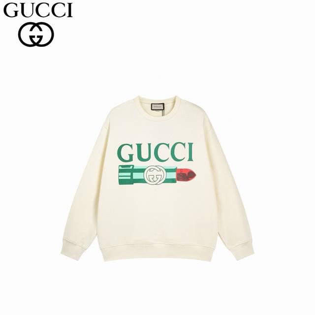 Gucci 古驰 24Ss 口红印花限定 圆领卫衣 选用客供定制针织100%纯棉面打造,面料手感细腻，厚实有质感的纯棉布 高密度的机织工艺，如棉絮般柔紧致舒适