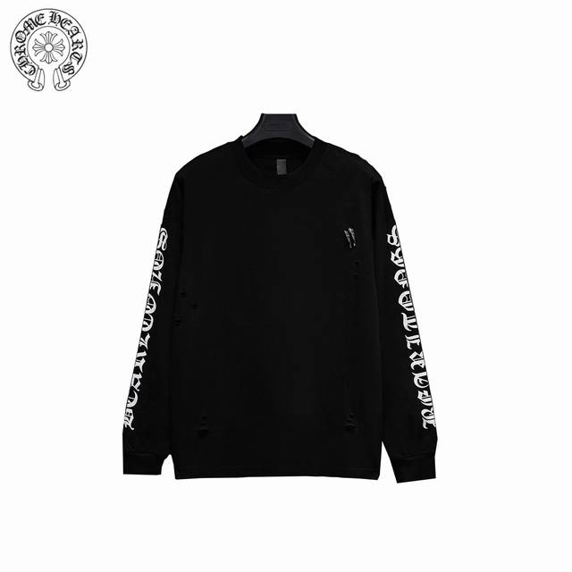 Chrome Hearts 克罗心 24Ss 双袖梵文破洞圆领卫衣 100%棉 采用26支双纱 300克重面料 进口针织针梳棉进行制作，厚度适中，有垂感又有轮廓