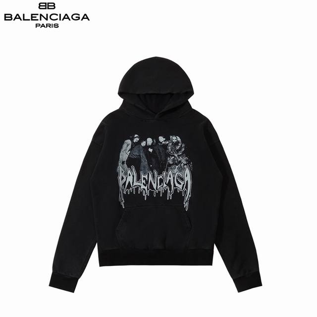 Balenciaga 巴黎世家 24Ss高定乐队人像做旧连帽卫衣 100%棉 采用订色订染毛圈纯棉卫衣面，420G双股双纱，手感舒适 进口针织针梳棉进行制作，厚