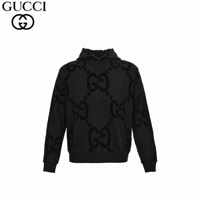 Gucci 古驰 满印暗纹提花双g连帽卫衣 满身品牌logo标识取用精密立体植绒绣工艺实现，对比市场低劣印花版不只是一个档次，定制品牌专属绳头，版型立挺，厚实的