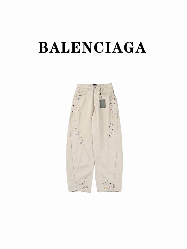 Balenciaga巴黎世家blcg 24Ss新款夏装弯刀手绘泼墨长裤 纯手工手绘泼墨工艺.版型超正.夏装纯棉斜纹布面料.不薄也不厚. 米黄色.藏蓝色 Size