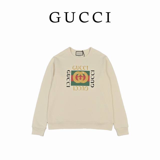 Gucci 经典做旧方块logo字母印花圆领卫衣 第一时间购入zp操作，采用定织定染21支交织 32支420G平纹纯棉面料 内里小毛圈 1:1同缸定染螺纹全棉定