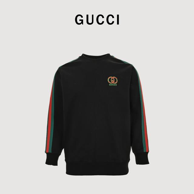 Gucci 古驰 24Ss 侧边织带 圆领卫衣 420克重纯棉面料毛圈底定制32支2*2螺纹 成衣两遍水洗处理 面料舒适亲肤无异感 定制定染面料 纺织密度高 垂