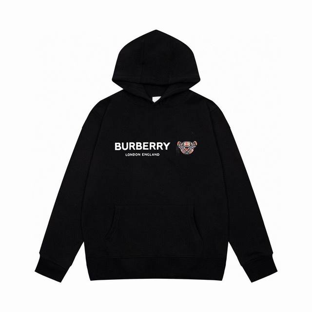 Burberry巴宝莉新款小熊字母印花连帽卫衣，高品质高克重上等原料，质感好上身非常舒服！基础款日常又耐穿！基础款的长袖卫衣，男女均可驾驭！上身超好看！ 尺码：