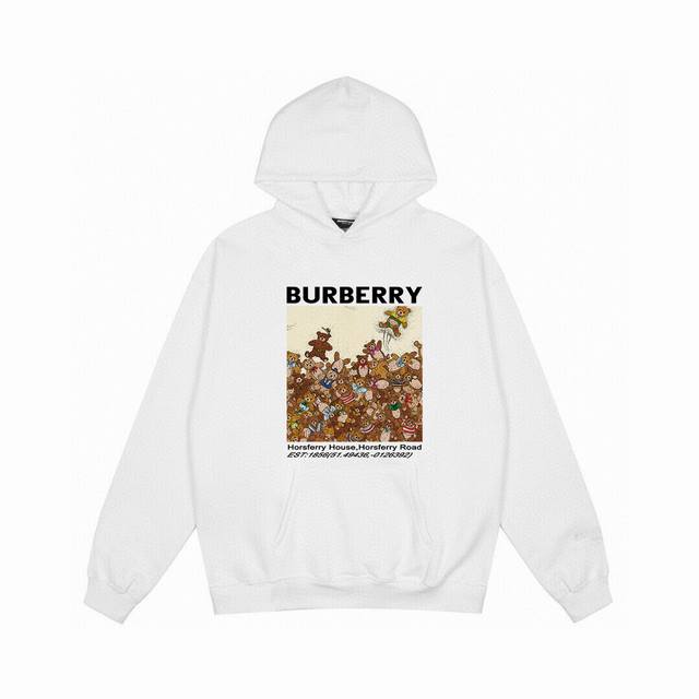 Burberry巴宝莉秋冬新款方块小熊字母印花连帽卫衣，高品质高克重上等原料，质感好上身非常舒服！基础款日常又耐穿！基础款的长袖卫衣，男女均可驾驭！上身超好看！