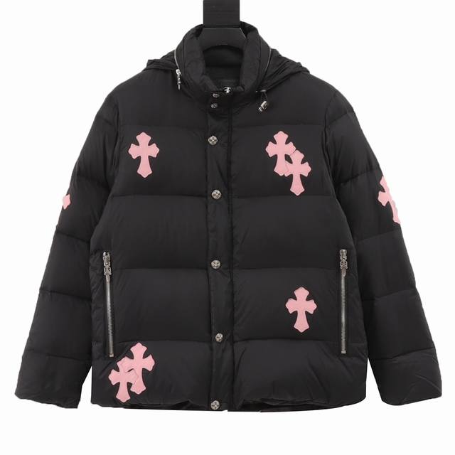 Chrome Hearts 克罗心十字架小羊皮拼皮皮标刺绣remake做旧银饰羽绒服 十字架贴皮 皮料甄选1.0Mm厚羊皮 水染成色 区别市面pu皮劣质版本 整