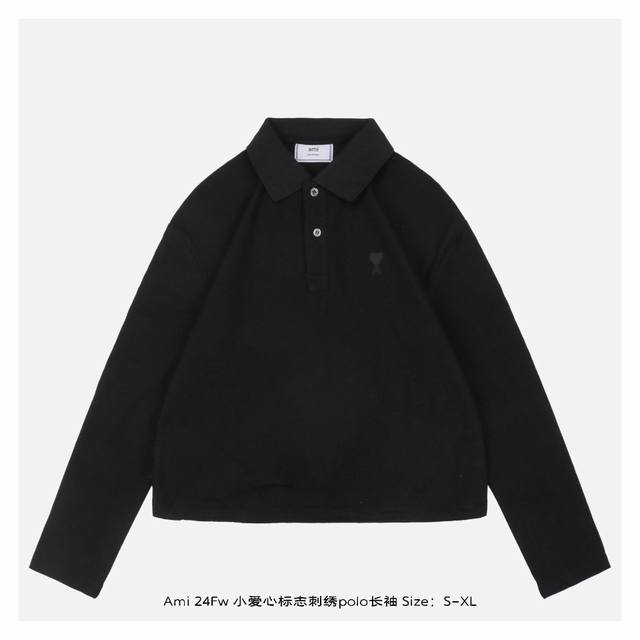 Ami 24Fw 小爱心标志刺绣polo长袖 灵感源自八十年代复古，采用定制面料制作而成，官方同款，面料经过同缸染色工艺处理，手感舒适柔软，既时尚又具有个性，无