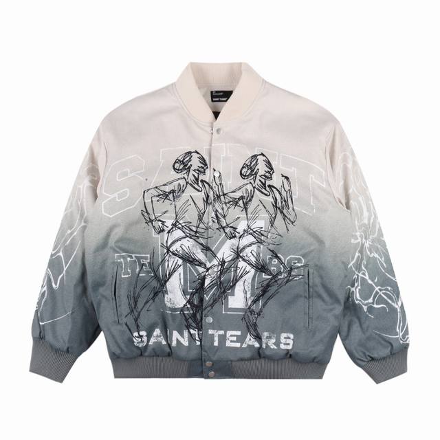 Saint Michael Tears 复古美式棒球服全印vintage棉服外套 Size：M-Xl