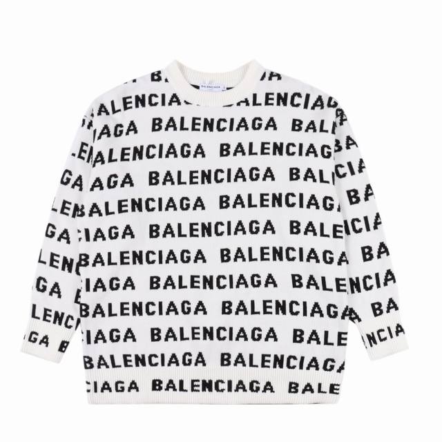 Balenciaga 巴黎世家 新款横向提花字母圆领针织毛衣 巴黎世家经典弹幕logo元素，横向通体标识字母提花图案，衣领、袖口采用罗纹设计，搭配牛仔裤休闲裤，