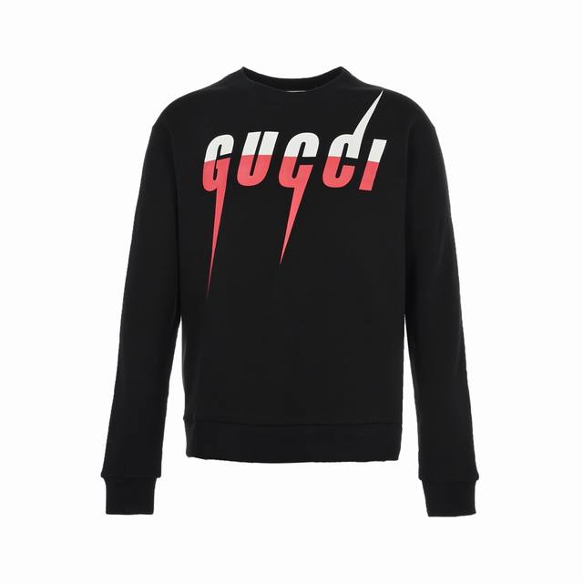 Gucci 古驰 19Fw 闪电logo印花圆领卫衣 重磅毛毡针织棉，完全对版还原，420克毛圈底32支，成衣两遍水洗处理，面料舒适亲肤无异感，版型松软糯感十足