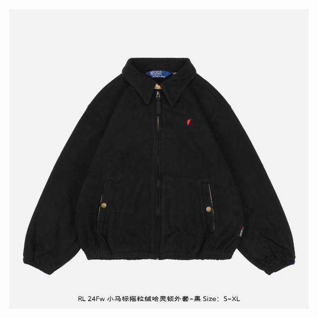 Ralph Lauren 拉夫劳伦 24Fw 小马标摇粒绒哈灵顿外套-黑 双摇双刷摇粒绒350G，定制铜扣拉链，全棉撞色内领口袋，美式经典短宽版型，定制铜扣拉链