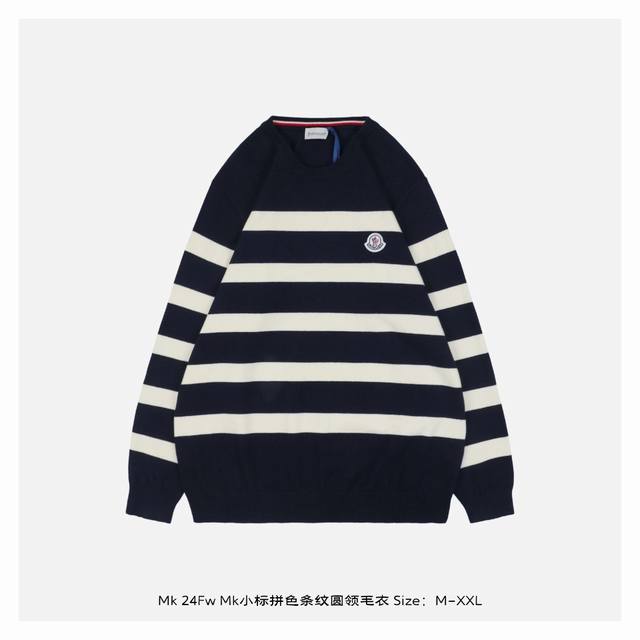 Moncler 蒙口 24Fw Mk小标拼色条纹圆领毛衣 采用混纺材质面料，柔顺保暖，抗起球性能好，采用进口无缝电脑横机全卷边编织，单件机编时间超过90分钟，胚