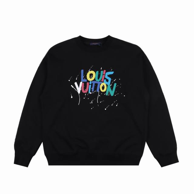 Louis Vuitton 路易威登lv 24Fw 彩色老花字母涂鸦印花圆领卫衣 420克重纯棉面料毛圈底定制32支2*2螺纹 成衣两遍水洗处理 面料舒适亲肤无