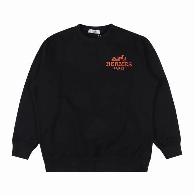 Hermes 爱马仕 24Fw 字母logo印花圆领卫衣 480G高级精梳棉面料 专柜领标 代购级白色厚板吊牌 原版吊粒 前后都是立体发泡印花 层次感很强 男女