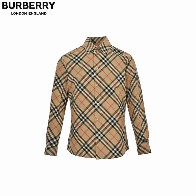 Burberry 巴宝莉 24Ss 菱格条纹衬衫 意大利精纺以其精湛的纺织技术著称，注重面料的细节和品质 ，在棉府绸面料的制作过程中，意大利精纺工艺能够确保纱线