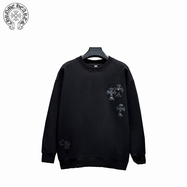 Chrome Hearts 克罗心 24Ss 贴布图案圆领卫衣 前幅#后幅五金元素# 艺术排列英文字母 进口田岛高密度重工刺绣工艺 字体立体饱满 衣身加入水洗做