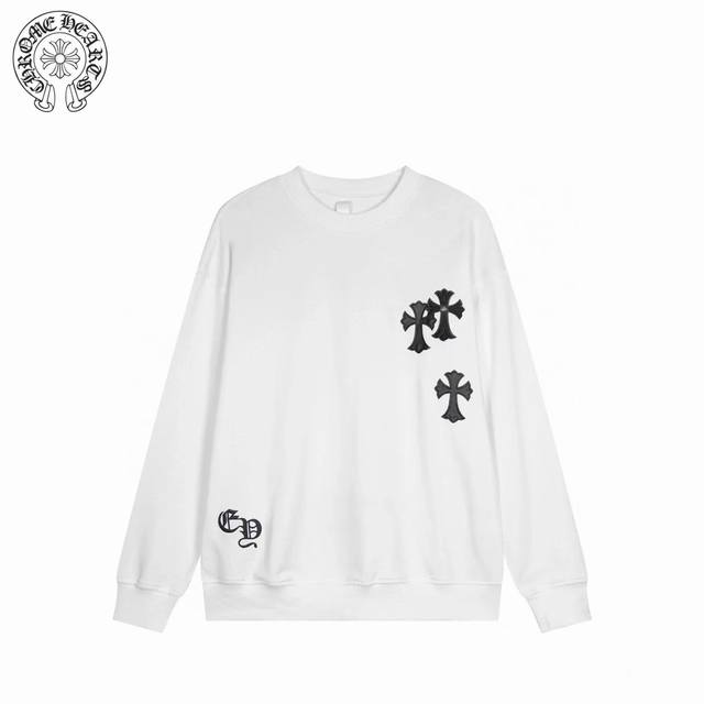 Chrome Hearts 克罗心 24Ss 贴布图案圆领卫衣 前幅#后幅五金元素# 艺术排列英文字母 进口田岛高密度重工刺绣工艺 字体立体饱满 衣身加入水洗做