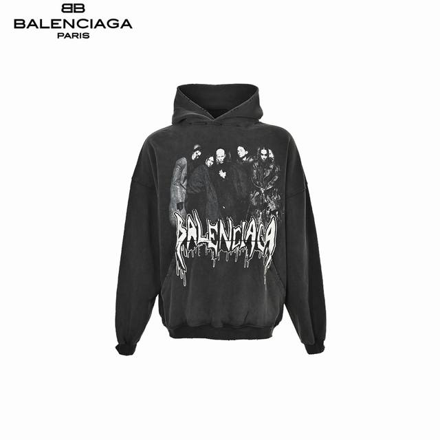 Balenciaga 巴黎世家 24Fw 铁塔印花水洗连帽卫衣 采用26支精梳棉+10支全棉，克重480G，面料用的是国产新疆优质棉纱，新疆棉花是国产棉花中公认