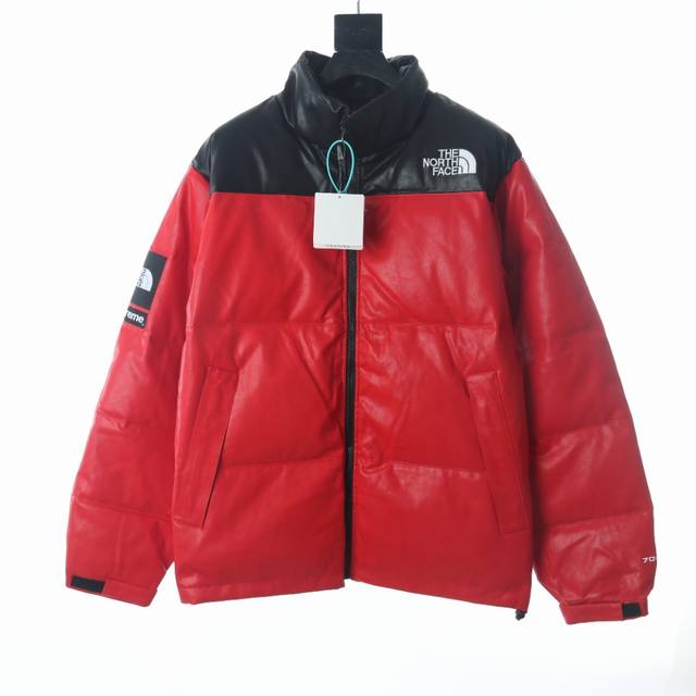 Supreme X Tnf 17Fw Leather Nuptse Jacket 北面联名皮质羽绒服 采用帕纳纹人造生态羊皮，柔软度偏软，统一使用新国际标准90