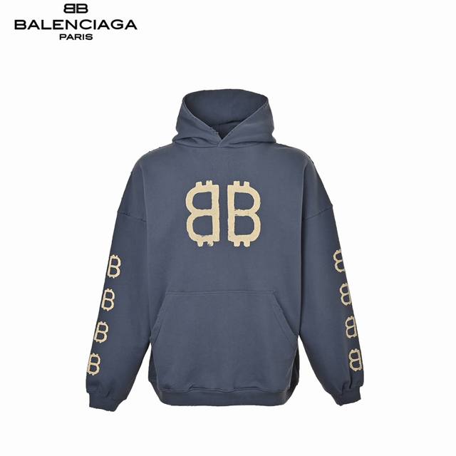 Balenciaga 巴黎世家 双b比特币连帽卫衣 定织定染480G精梳棉 今夏dirty Fit巅峰之作 印花拔染出面料底色后用五种浆料撞色而成 难度系数极高