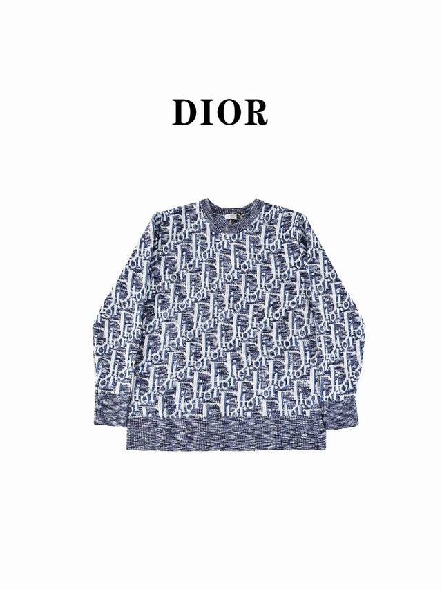 Dior 迪奥 24Fw Cd 老花针织经典logo满印提花圆领毛衣 周杰伦同款 蓝色羊毛面料 Oblique 印花说明 这款无袖针织衫融入 D1Or 经典标识